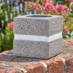 SuperBright Solar Powered LED Cube Light 2-Pack Warm White Granite Grey -Home Lighting Store 1004048 CubeLight Warm White Insitu Day 57442.1657117856