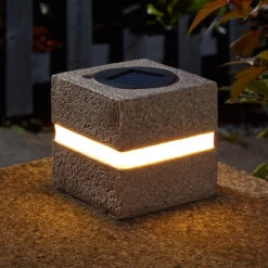 SuperBright Solar Powered LED Cube Light 2-Pack Warm White Granite Grey