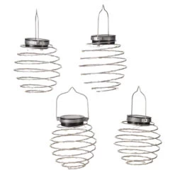 Smart Solar LED Lantern 12cm SPIRALIGHT Hanging Warm White 4-Pack Silver -Home Lighting Store 1080043 Spiralights 4 Pack Cut out 61500.1678096561