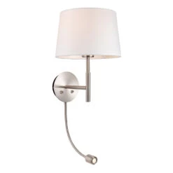 Firstlight Seymour LED 2-Light Wall Light 1W Warm White Brushed Steel And Cream Shade