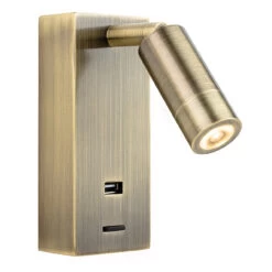 Firstlight Clifton LED Wall Spotlight 3W With USB Port And On/Off Switch Warm White Antique Brass