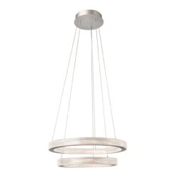 Firstlight Diamond Modern Style LED 2-Ring Pendant Light 43W Warm White In Aluminium And Prismatic