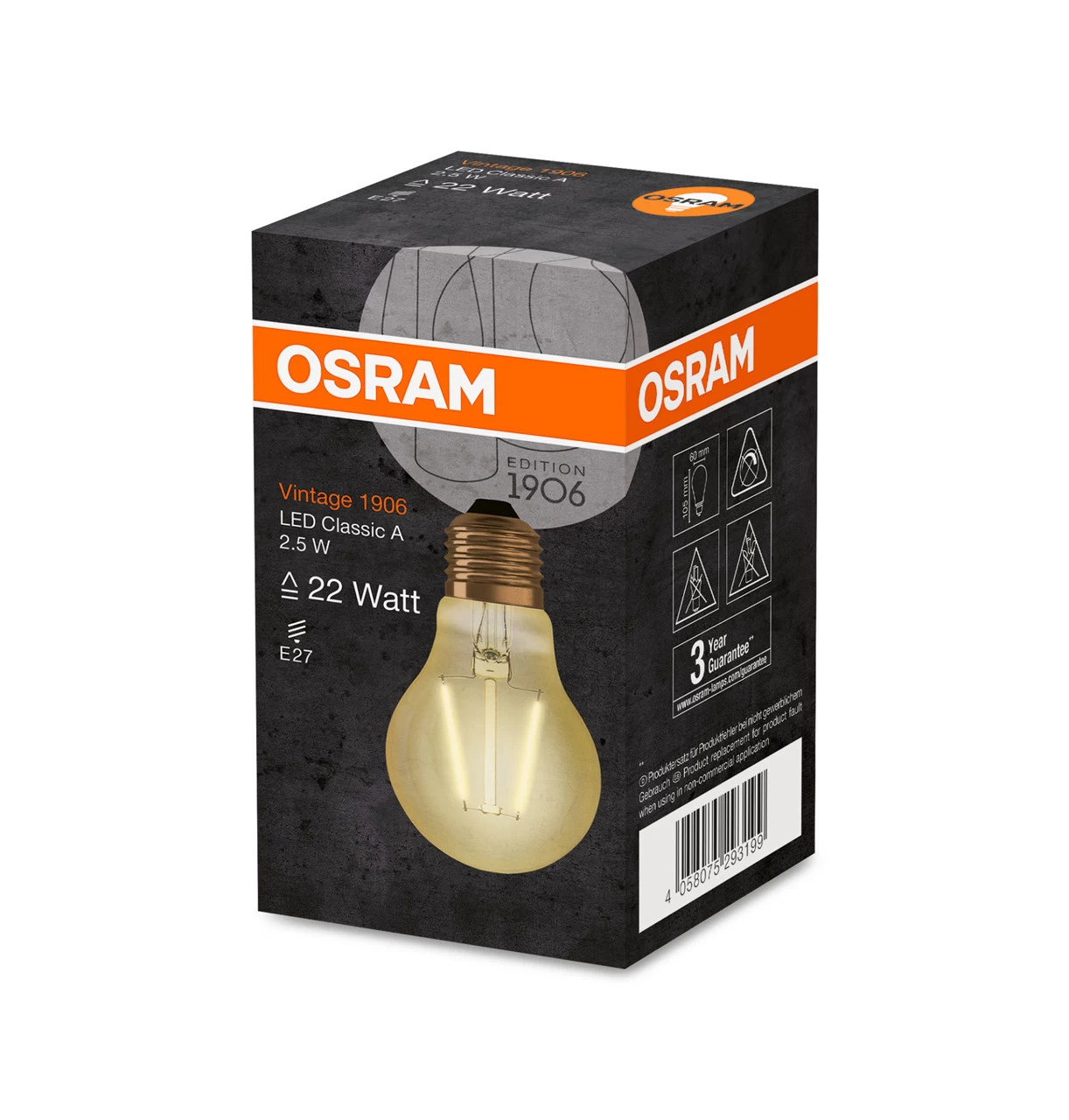 Osram GLS LED Light Bulb Filament E27 2.5W (20W Eqv) Extra Warm White - Image 3