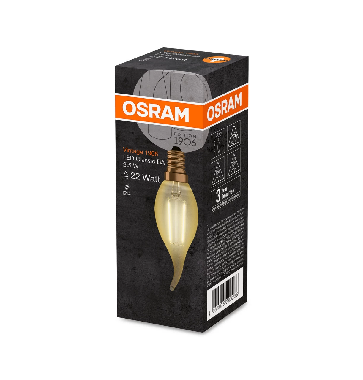 Osram Candle LED Light Bulb Filament E14 2.5W (20W Eqv) Warm White Flame Tip 5 Osram Candle LED Light Bulb Filament E14 2.5W (20W Eqv) Warm White Flame Tip - Image 3