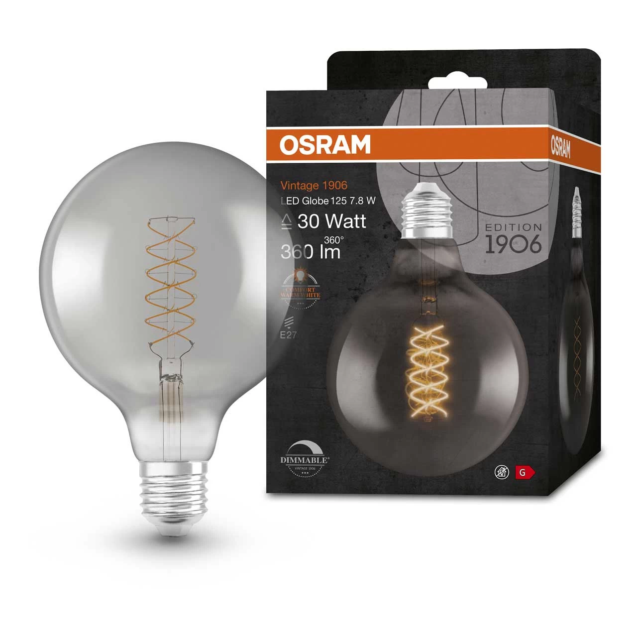 Osram Globe LED Light Bulb Dimmable G125 E27 7.8W (30W Eqv) Warm White 4 Osram Globe LED Light Bulb Dimmable G125 E27 7.8W (30W Eqv) Warm White - Image 2