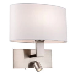 Firstlight Webster LED 2-Light Wall Light 1W Warm White Brushed Steel And Cream Shade