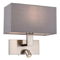 Firstlight Raffles LED 2-Light Wall Light 1W Warm White Brushed Steel And Grey Shade