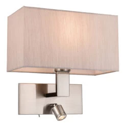 Firstlight Raffles LED 2-Light Wall Light 1W Warm White Brushed Steel And Oyster Shade
