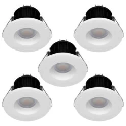 Phoebe LED Downlight Fire Rated 8.5W (50W Eqv) Tri-Colour CCT White And Brushed Nickel IP65 5-Pack