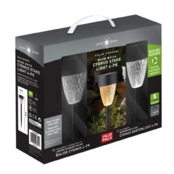 SuperBright Solar Powered LED Stake Light CYGNUS 4-Pack Warm White Metallic Dark Grey -Home Lighting Store 6816 Cygnus 4pk Carry Pack Box 40880.1653989373