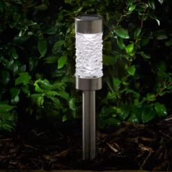 SuperBright Solar Powered LED Stake Light MONTANA 4-Pack White Brushed Stainless Steel