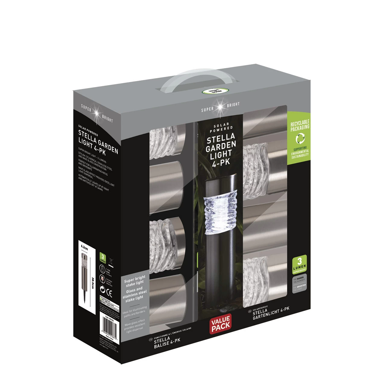 SuperBright Solar Powered LED Bollard Light STELLA 4-Pack White Brushed Stainless Steel 6 SuperBright Solar Powered LED Bollard Light STELLA 4-Pack White Brushed Stainless Steel - Image 4