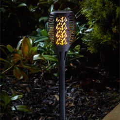 Smart Solar LED Cool Flame Compact Torch Stake Light 4-Pack Warm White Black -Home Lighting Store 6829 1012623 1012624 1012021 Compact Flaming Torch Night insitu 70827.1653987416