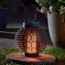 Smart Solar LED FERRARA Flaming Patio Lantern Warm White Black