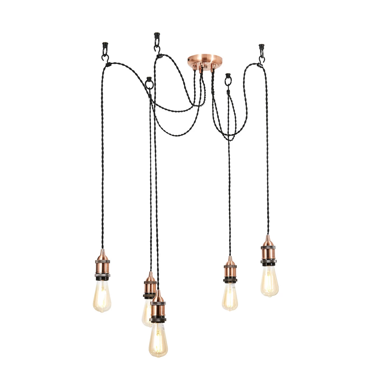 Inlight Padua 5-Light E27 Pendant Cord Set Copper & Black 3 Inlight Padua 5-Light E27 Pendant Cord Set Copper & Black
