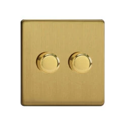 Varilight Screwless LED V-Pro 2 Gang Rotary Dimmer Switch Brushed Brass