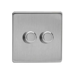 Varilight Screwless LED V-Pro 2 Gang Rotary Dimmer Switch Brushed Steel