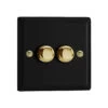Varilight LED V-Pro 2 Gang Rotary Dimmer Switch Matt Black With Brass Knobs -Home Lighting Store JYP252V.MB 17012.1660563655
