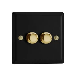 Varilight LED V-Pro 2 Gang Rotary Dimmer Switch Matt Black With Brass Knobs