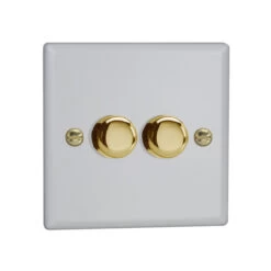 Varilight LED V-Pro 2 Gang Rotary Dimmer Switch White With Brass Knobs