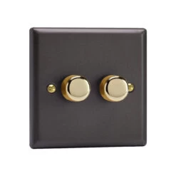 Varilight LED V-Pro 2 Gang Rotary Dimmer Switch Slate With Brass Knobs