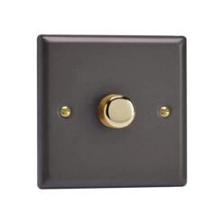 Varilight Vogue LED V-Pro 1 Gang Rotary Dimmer Switch Slate With Brass Knob