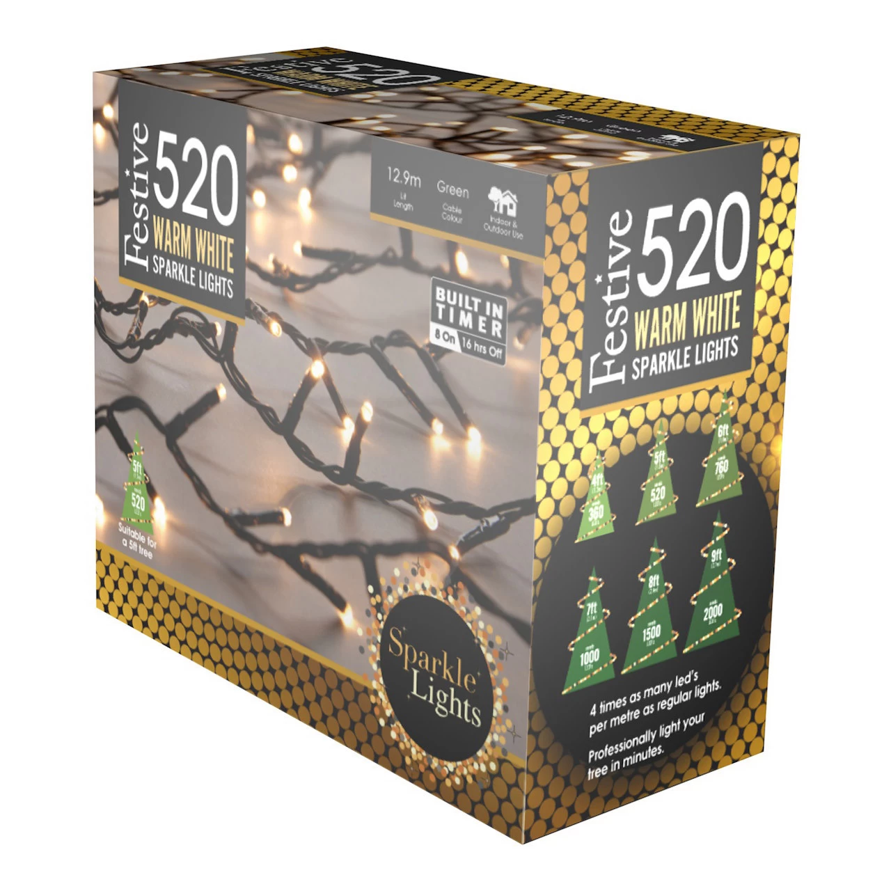 Festive LED String Light 12.9m 12.48W Warm White 520 Sparkle Light 8 Festive LED String Light 12.9m 12.48W Warm White 520 Sparkle Light - Image 6