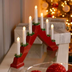 Festive Battery Operated Red Candle Bridge With 7 Candles - Warm White LEDs -Home Lighting Store P014752 19 62724.1669731296
