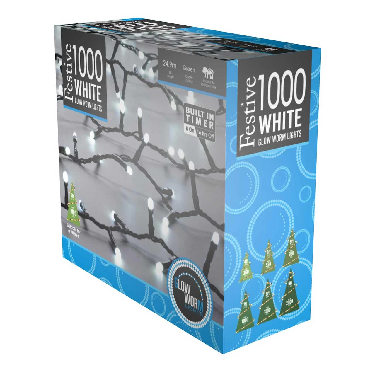 Festive Indoor & Outdoor 7ft Christmas Tree Glow-Worm Lights 1000 White LEDs 8 Festive Indoor & Outdoor 7ft Christmas Tree Glow-Worm Lights 1000 White LEDs - Image 6