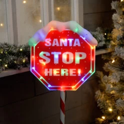 Festive 1m Outdoor Santa Stop Here Sign 30 Multicoloured LEDs