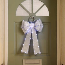 Festive Silver Battery Operated Christmas Door Bow With 84 Cool White LEDs -Home Lighting Store P036709 2 21821.1702634835