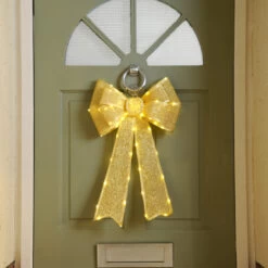 Festive Gold Battery Operated Christmas Door Bow With 84 Warm White LEDs -Home Lighting Store P036710 2 22095.1669731205