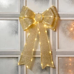Festive Gold Battery Operated Christmas Door Bow With 84 Warm White LEDs -Home Lighting Store P036710 2 62527.1669731204