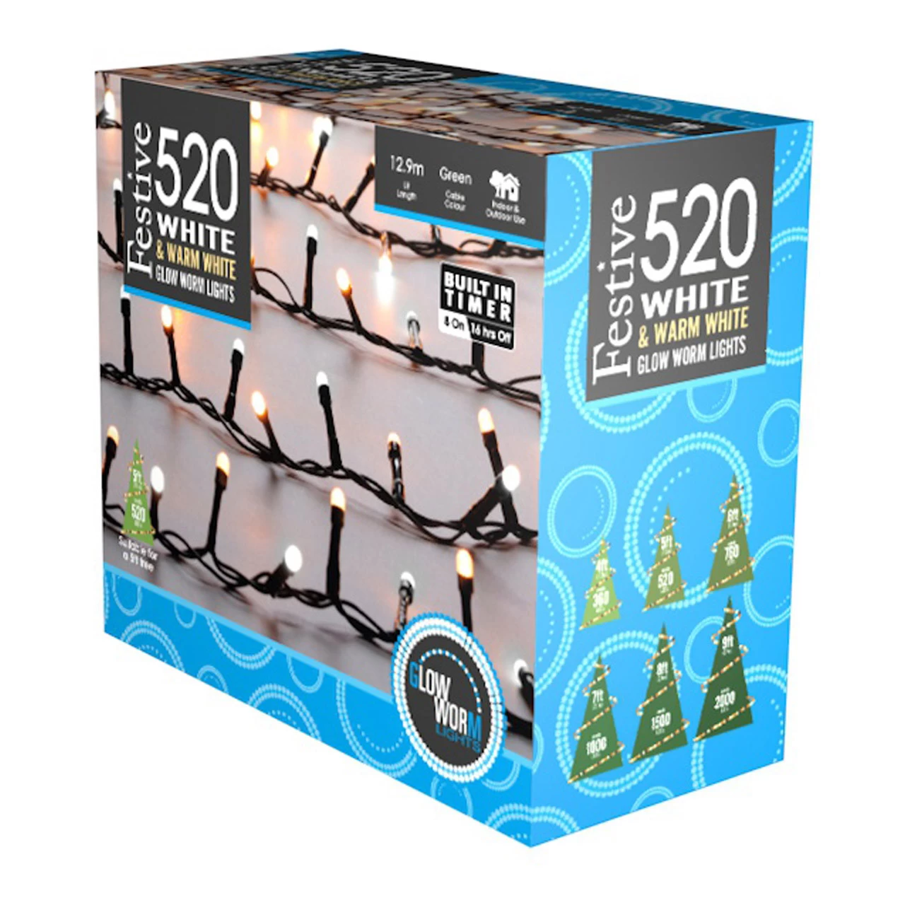 Festive Indoor & Outdoor 5ft Christmas Tree Glow-Worm Lights 520 White & Warm White LEDs 8 Festive Indoor & Outdoor 5ft Christmas Tree Glow-Worm Lights 520 White & Warm White LEDs - Image 6