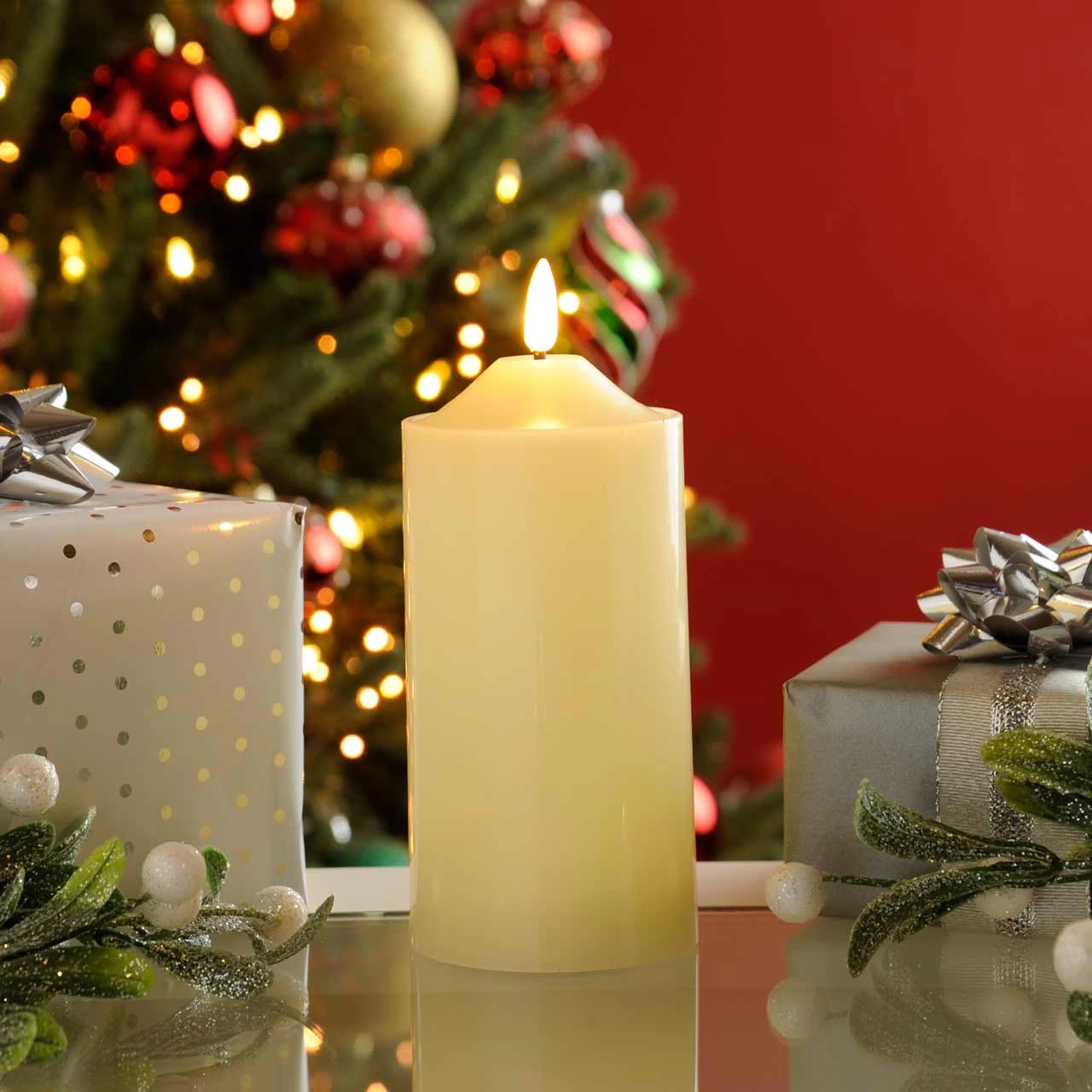 Festive Battery Operated Wax Firefly Pillar Candles With Timer Ivory Pack Of 3 6 Festive Battery Operated Wax Firefly Pillar Candles With Timer Ivory Pack Of 3 - Image 4