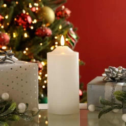 Festive Battery Operated Wax Firefly Pillar Candles With Timer White Pack Of 3 -Home Lighting Store P045489 73768.1697540158