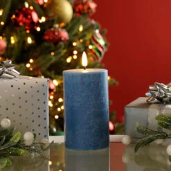 Festive Battery Operated Wax Firefly Pillar Candles With Timer Blue Pack Of 3 -Home Lighting Store P045492 48744.1697540267
