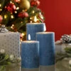 Festive Battery Operated Wax Firefly Pillar Candles With Timer Blue Pack Of 3
