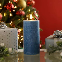 Festive Battery Operated Wax Firefly Pillar Candles With Timer Blue Pack Of 3 -Home Lighting Store P045493 67934.1697540268
