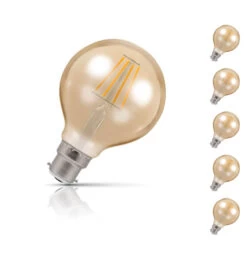 Crompton Globe LED Light Bulb G80 B22 5W (35W Eqv) Warm White 5-Pack Vintage