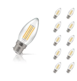 Crompton Candle LED Light Bulb B22 6.5W (60W Eqv) Warm White 10-Pack Filament Clear