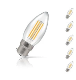 Crompton Candle LED Light Bulb B22 6.5W (60W Eqv) Warm White 5-Pack Filament Clear
