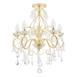 Spa Vela 5-Light Flush Chandelier Crystal Glass And Satin Brass