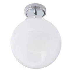 Spa Porto Single Globe Semi-Flush Ceiling Light Opal And Chrome