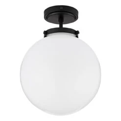 Spa Porto Single Globe Semi-Flush Ceiling Light Opal And Matt Black