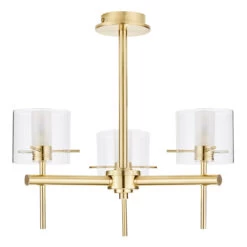 Spa Gene 3-Light Semi-Flush Ceiling Light Clear Glass And Satin Brass