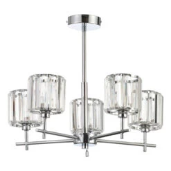 Spa Pegasi 5-Light Flush Chandelier Crystal Glass And Chrome