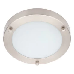Spa 180mm Delphi LED Flush Ceiling Light 12W Cool White Opal Glass And Satin Nickel