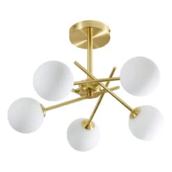 Spa Lindos 5-Light Semi-Flush Ceiling Light Opal Glass And Satin Brass