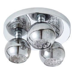 Spa Megara 3-Light Flush Ceiling Light Decorative Crystal Smoke Glass And Chrome